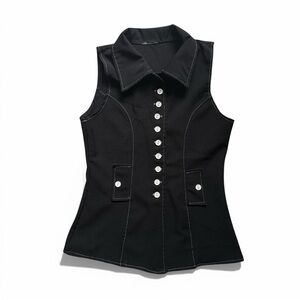 Vintage Black Utility Vest Button Front